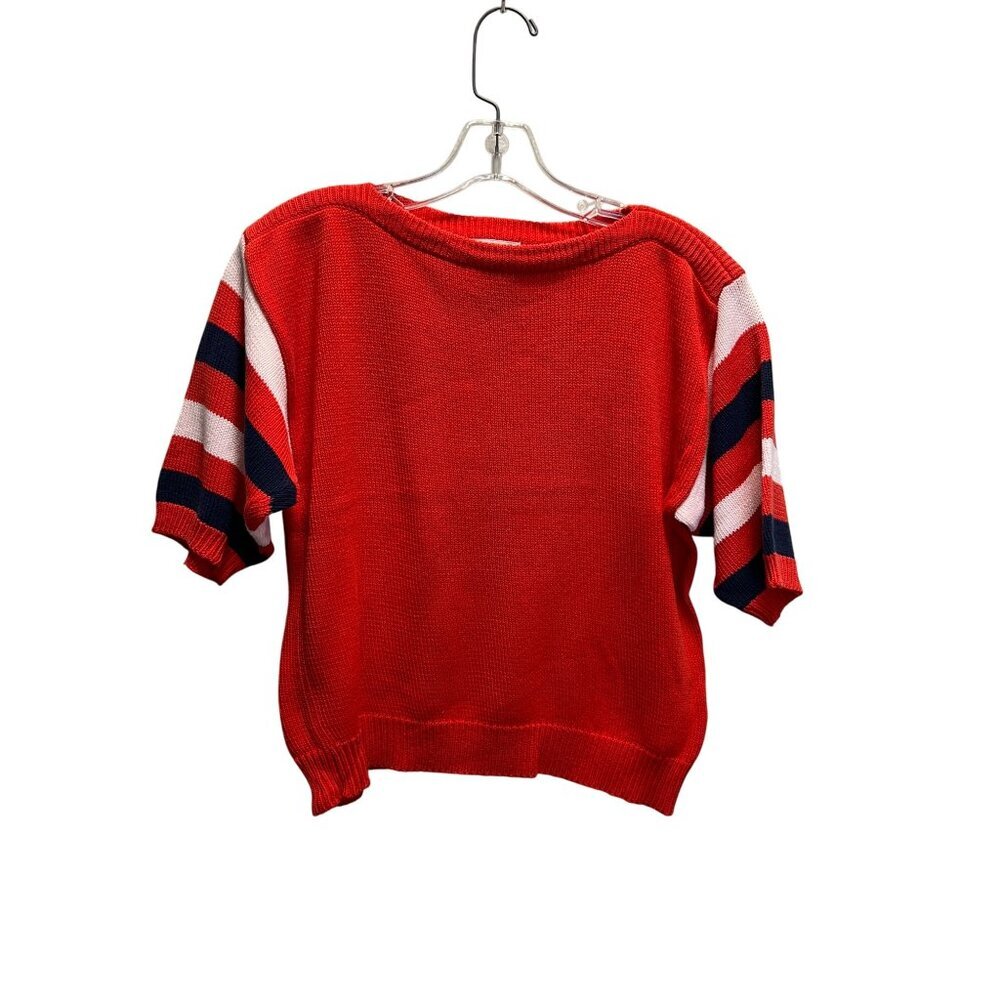Brass Plum Red Sweater With Striped Sleeves Womens Size L Cotton Knit